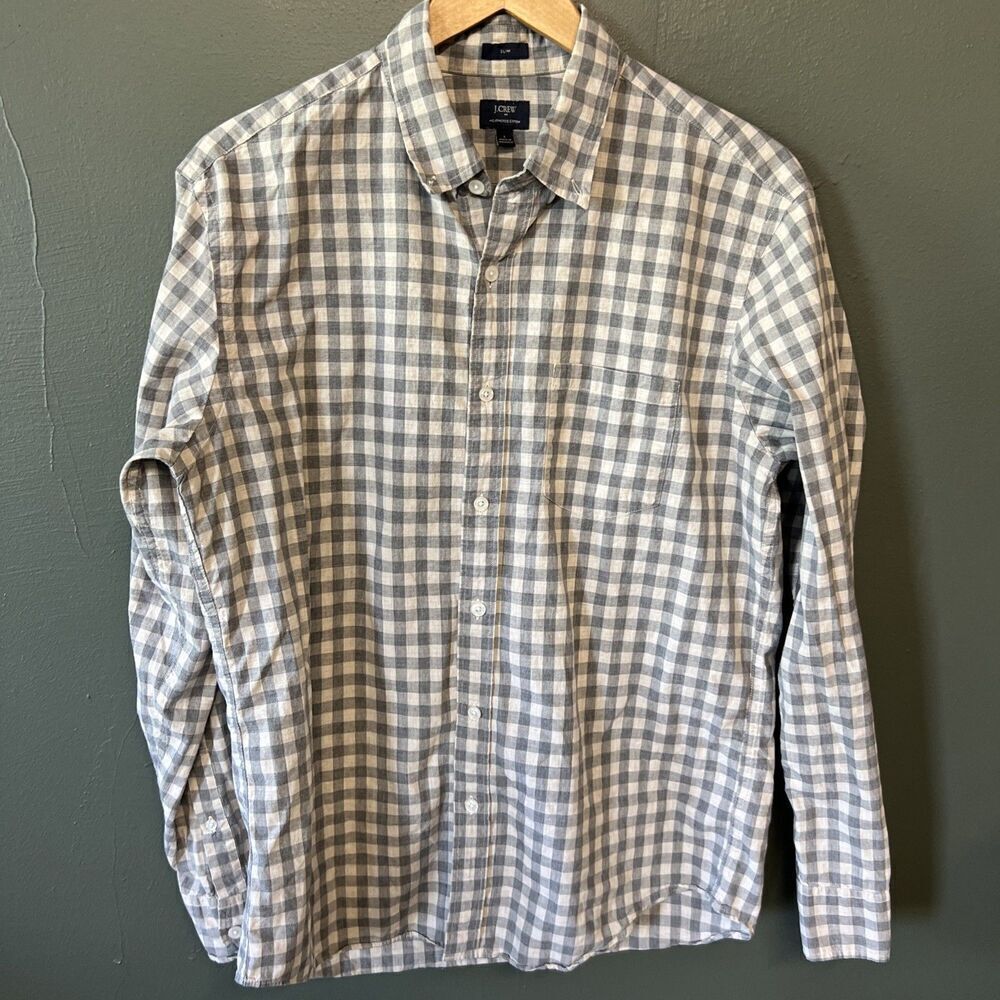 J. Crew Mens Shirt Slim Fit Gray White Stripe Large Cotton Button Down